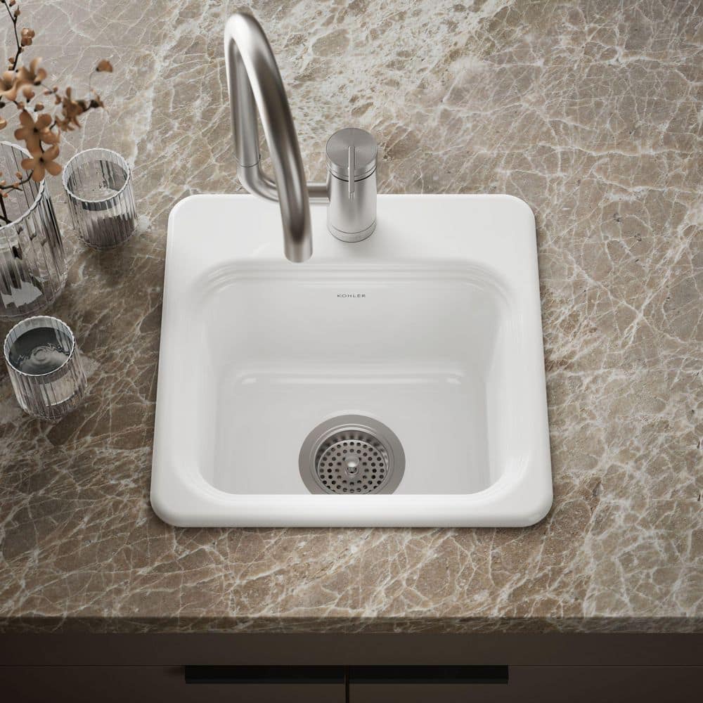 KOHLER Northland Drop-In Cast-Iron 15 in. 1-Hole Single Bowl Entertainment Sink in White (2)