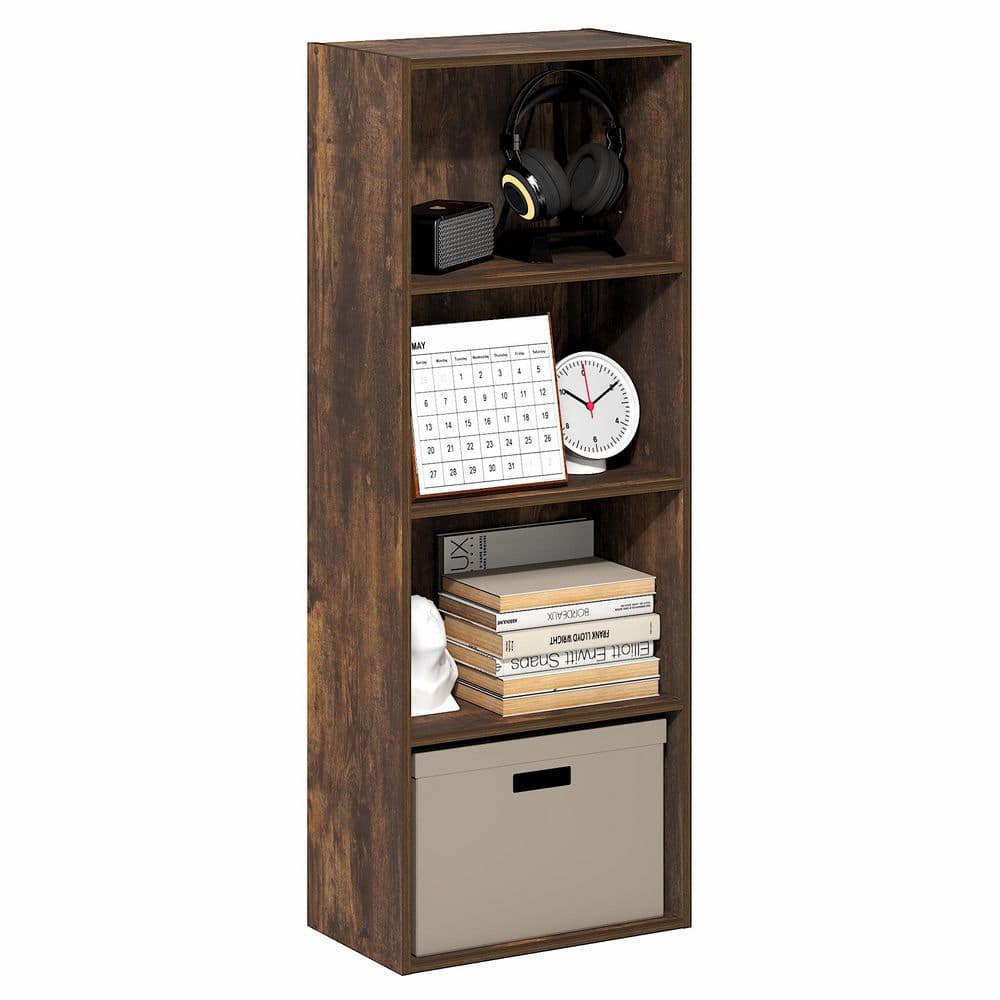 Furinno Luder 15.6 in. W x 41.7 in. H x 9.3 in. D Wood Rectangular Shelf in Amber Pine