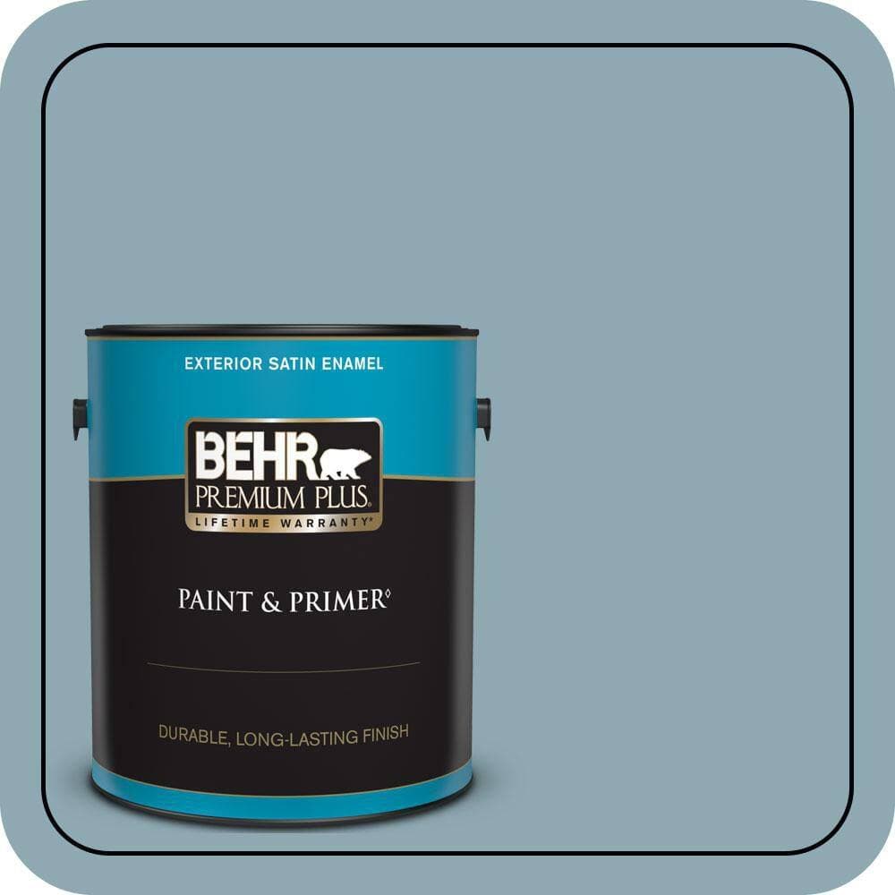 BEHR PREMIUM PLUS 1 gal. #530F-4 Newport Blue Satin Enamel Exterior Paint & Primer (1)