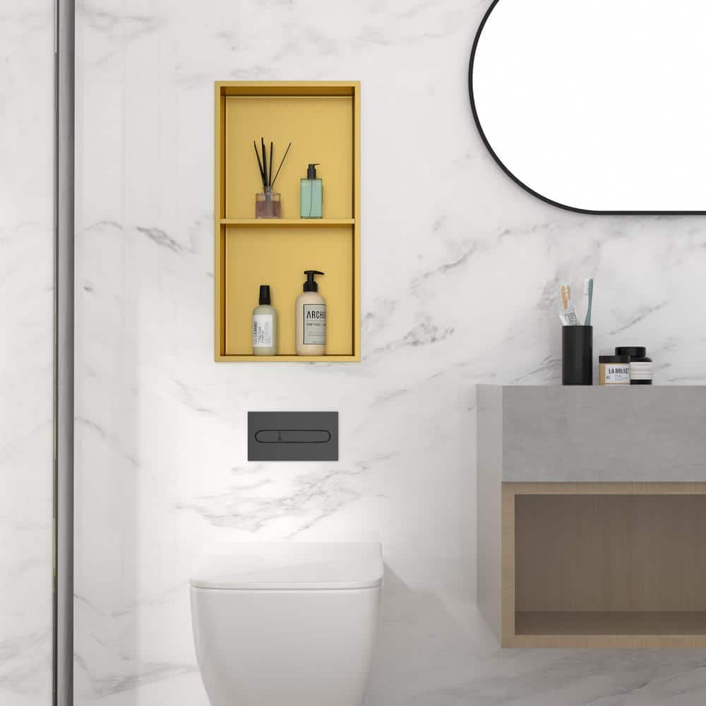 Sarlai 12 in. W x 4 in. H x 24 in. D Stainless Steel Shower Niche Set of 1-Piece in Gold Double Shelf Organizer Storage (3)
