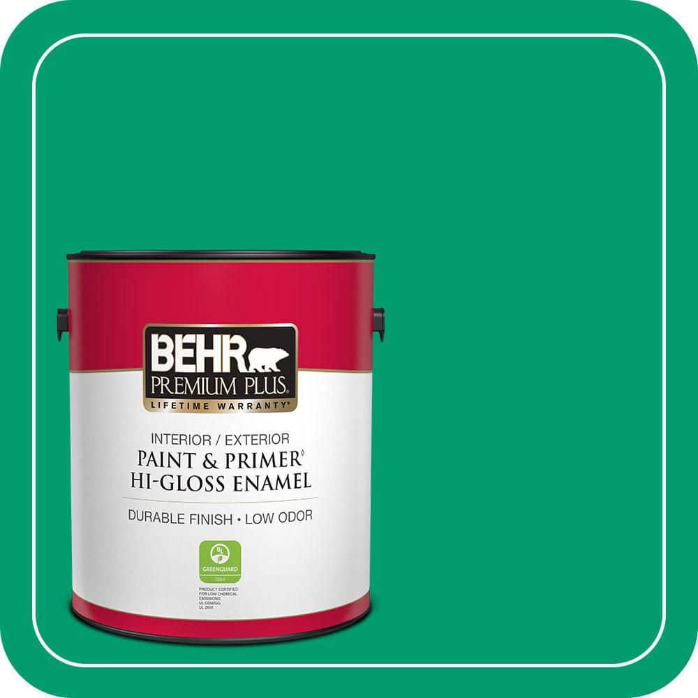 BEHR PREMIUM PLUS 1 gal. #S-G-460 Mint Sprig Hi-Gloss Enamel Interior/Exterior Paint & Primer