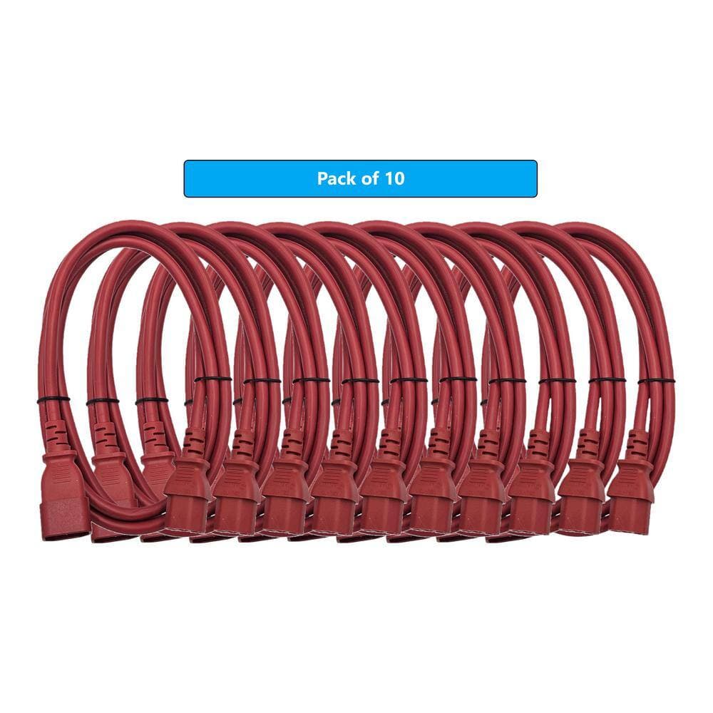 Micro Connectors, Inc 6 ft. AC Power Extension Cord (18AWG) / 3-Conductors / (C13 to C14) / Indoor (Red) 10-Pack (2)