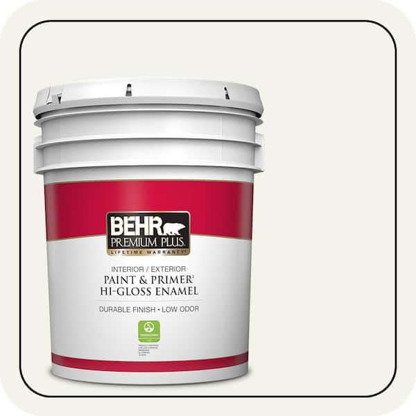 BEHR PREMIUM PLUS 5 gal. #PWN-50 Snowy Egret Hi-Gloss Enamel Interior/Exterior Paint & Primer (2)