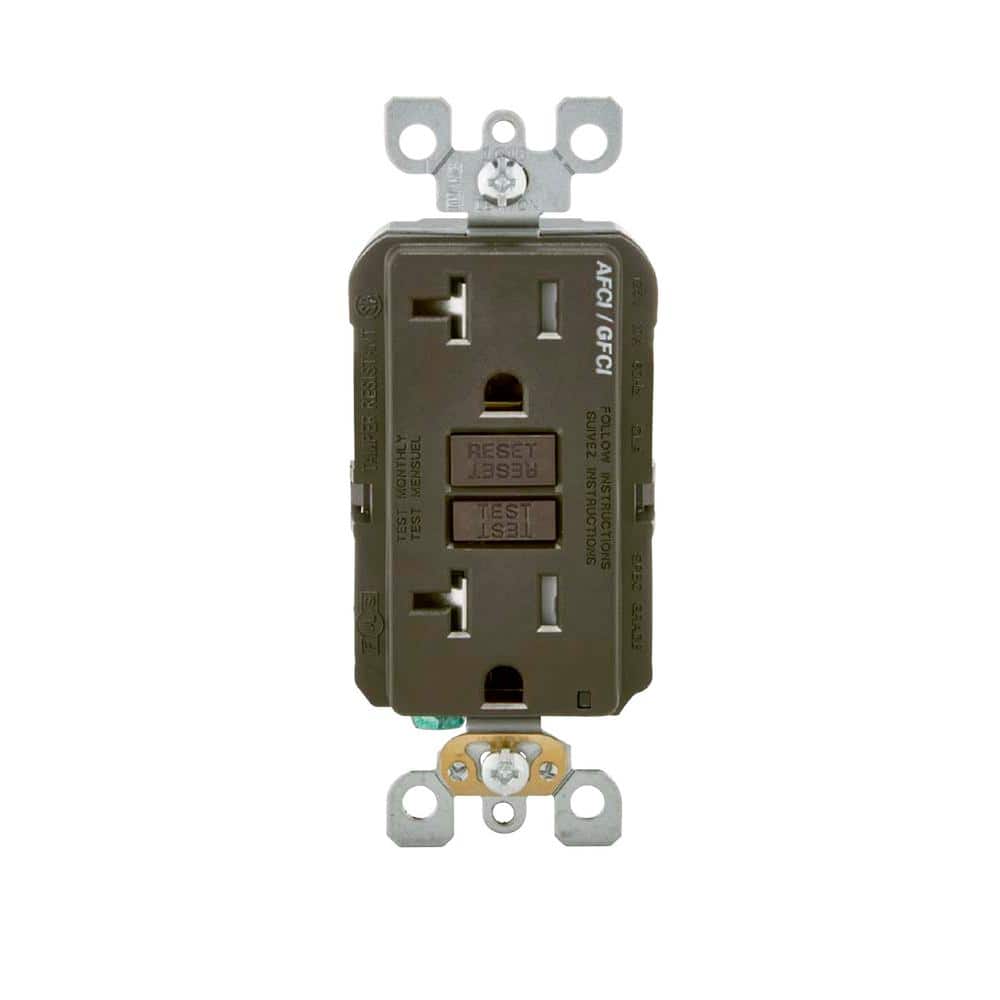 Leviton 20 Amp 125-Volt Duplex Self-Test SmartlockPro Tamper Resistant AFCI/GFCI Dual Function Outlet, Brown AGTR2
