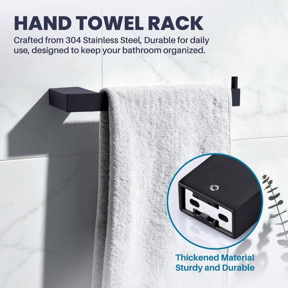 WOWOW 5-Piece Bathroom Hardware Set with Towel Bar, Toilet Paper Holder and Towel Hooks in Matte Black (3)