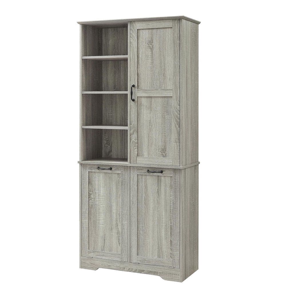 Ximuprmy 31 in. W 14 in. D 68 in. H Brown Freestanding Linen Cabinet (3)