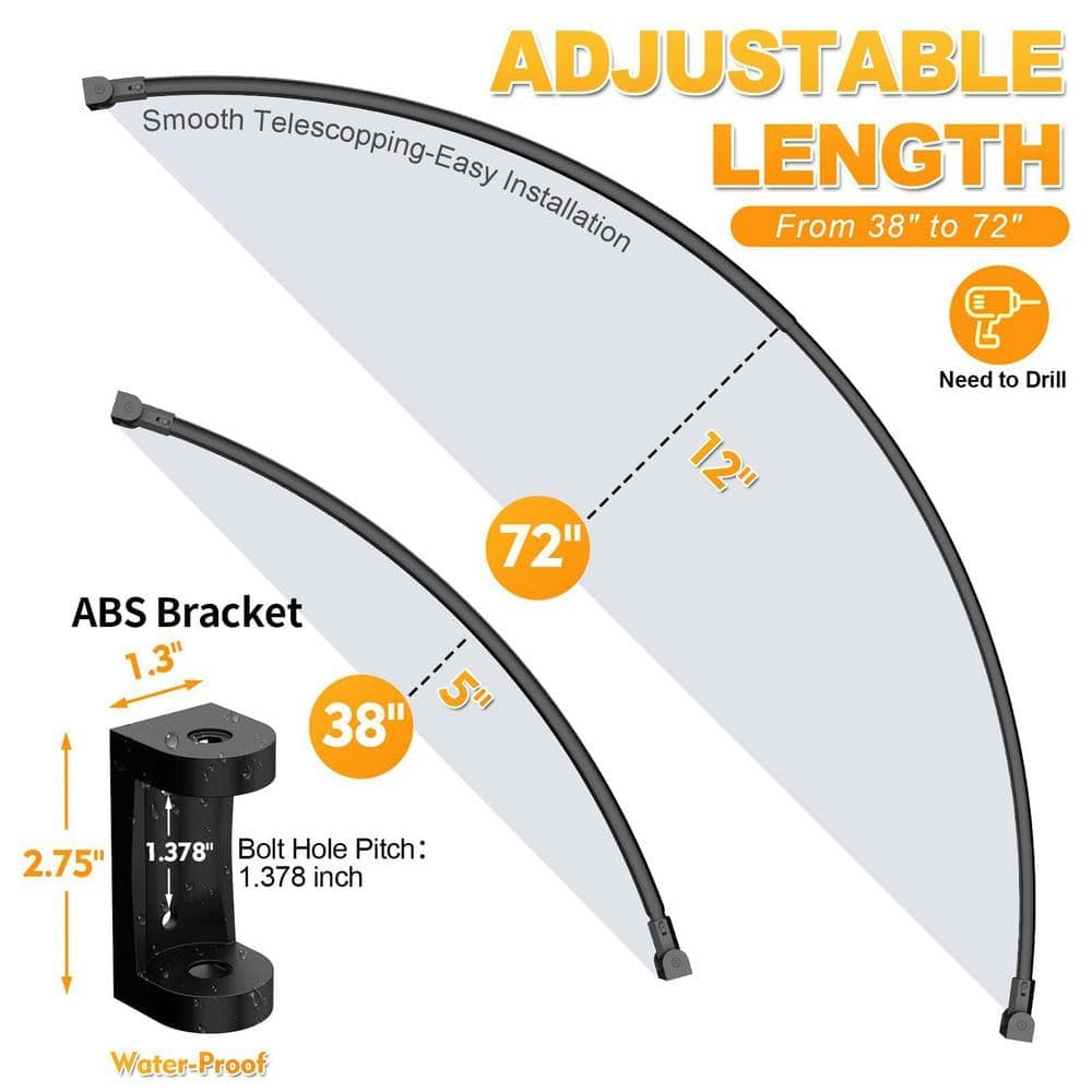 Numhew Matte Black Aluminum 38 in. - 72 in. Curved Shower Curtain Rod for Bathroom, Adjustable Length for Large Shower Space (2)
