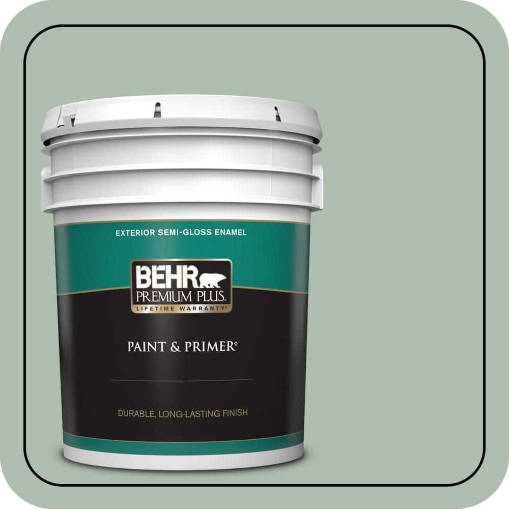 BEHR PREMIUM PLUS 5 gal. #450E-3 Southern Breeze Semi-Gloss Enamel Exterior Paint & Primer