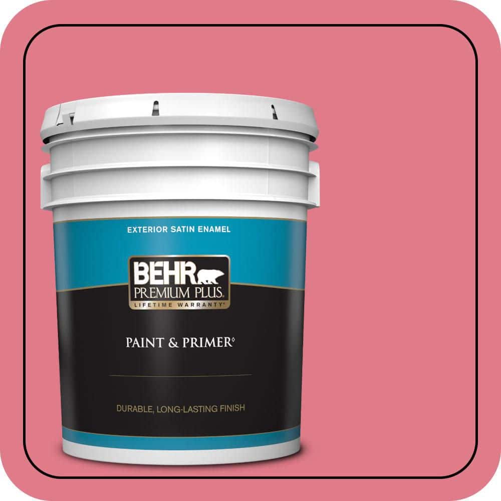 BEHR PREMIUM PLUS 5 gal. #P150-4 Hot Gossip Satin Enamel Exterior Paint & Primer