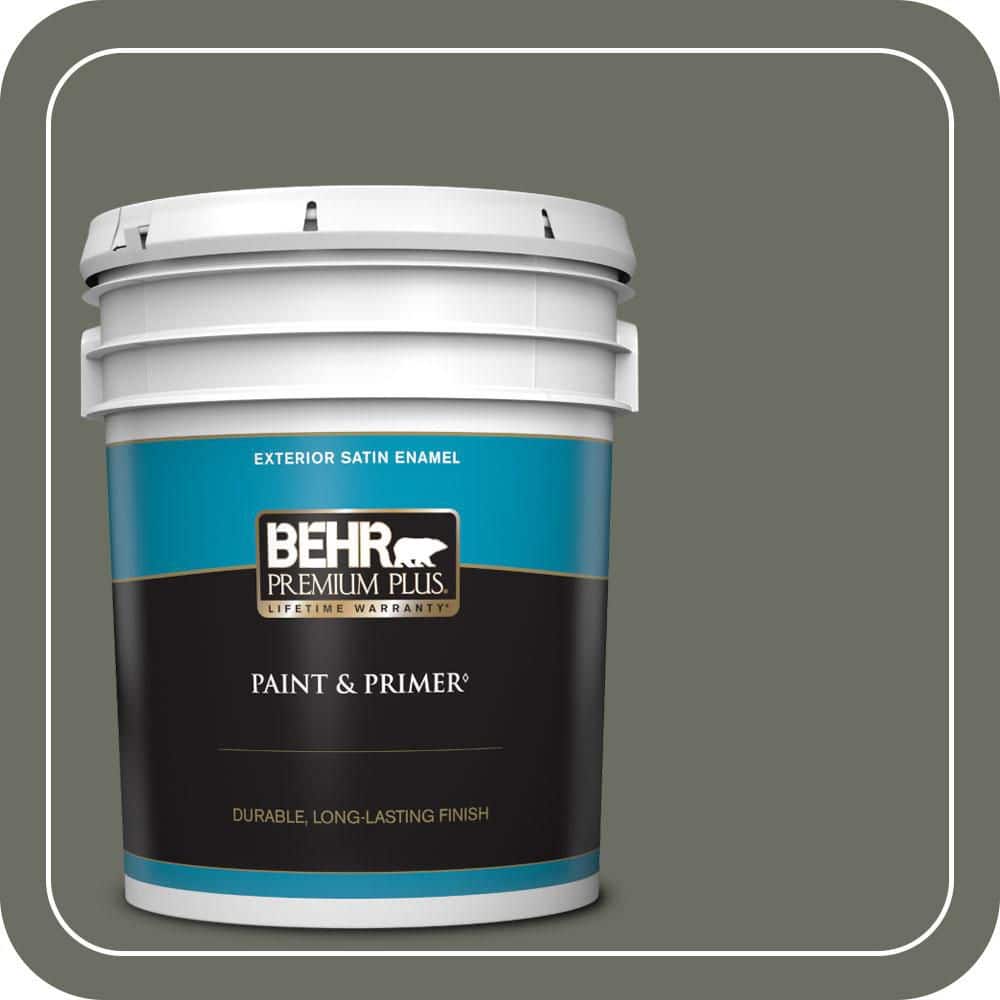 BEHR PREMIUM PLUS 5 gal. #N380-6 Bonsai Trunk Satin Enamel Exterior Paint & Primer