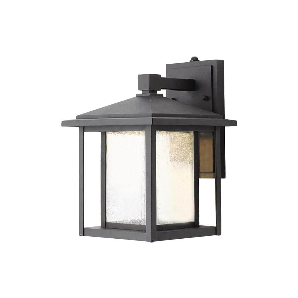 Home Decorators Collection Mauvo Canyon 11 in. Black Dusk to Dawn Small LED Outdoor Wall Light Fixture Porch Sconce with Seeded Glass (3)