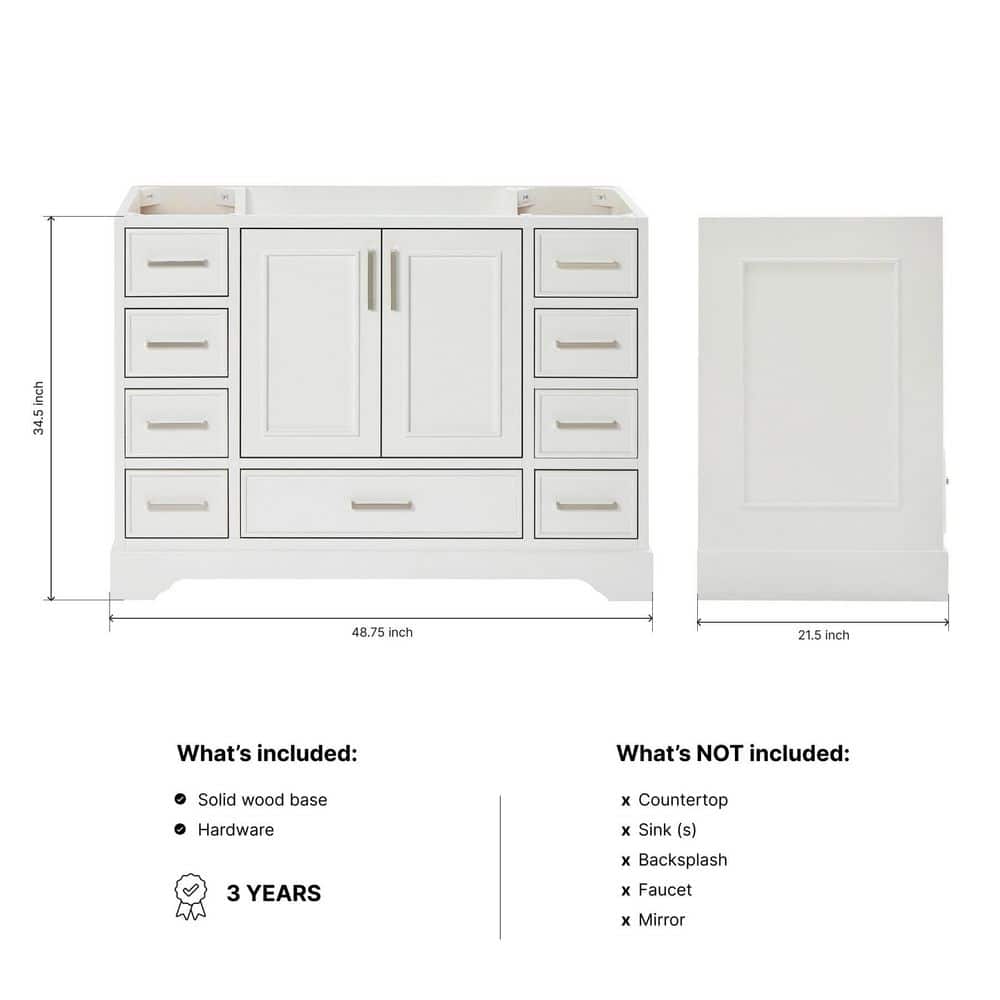 ARIEL Stafford 48.75 in. Freestanding Bathroom Vanity Cabinet without Top (Assembled) (2)