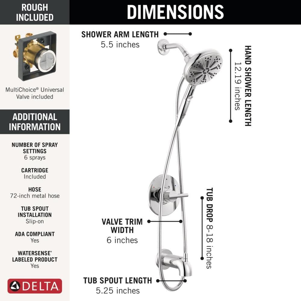 Delta Nicoli Single Handle 6-Spray Tub and Shower Faucet 1.75 GPM in. Chrome Valve Included (3)