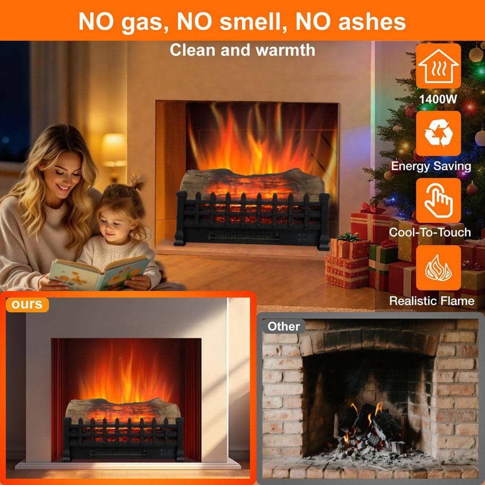 ToolCat 20 in. Electric Fireplace Insert, Free Standing Heater with 3D Log Set for Indoor Use (3)