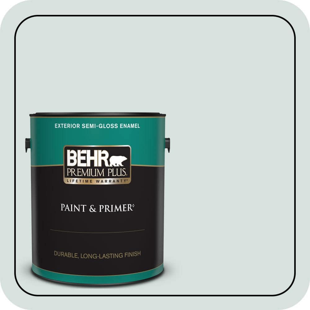 BEHR PREMIUM PLUS 1 gal. #490E-2 Delicate Mist Semi-Gloss Enamel Exterior Paint & Primer