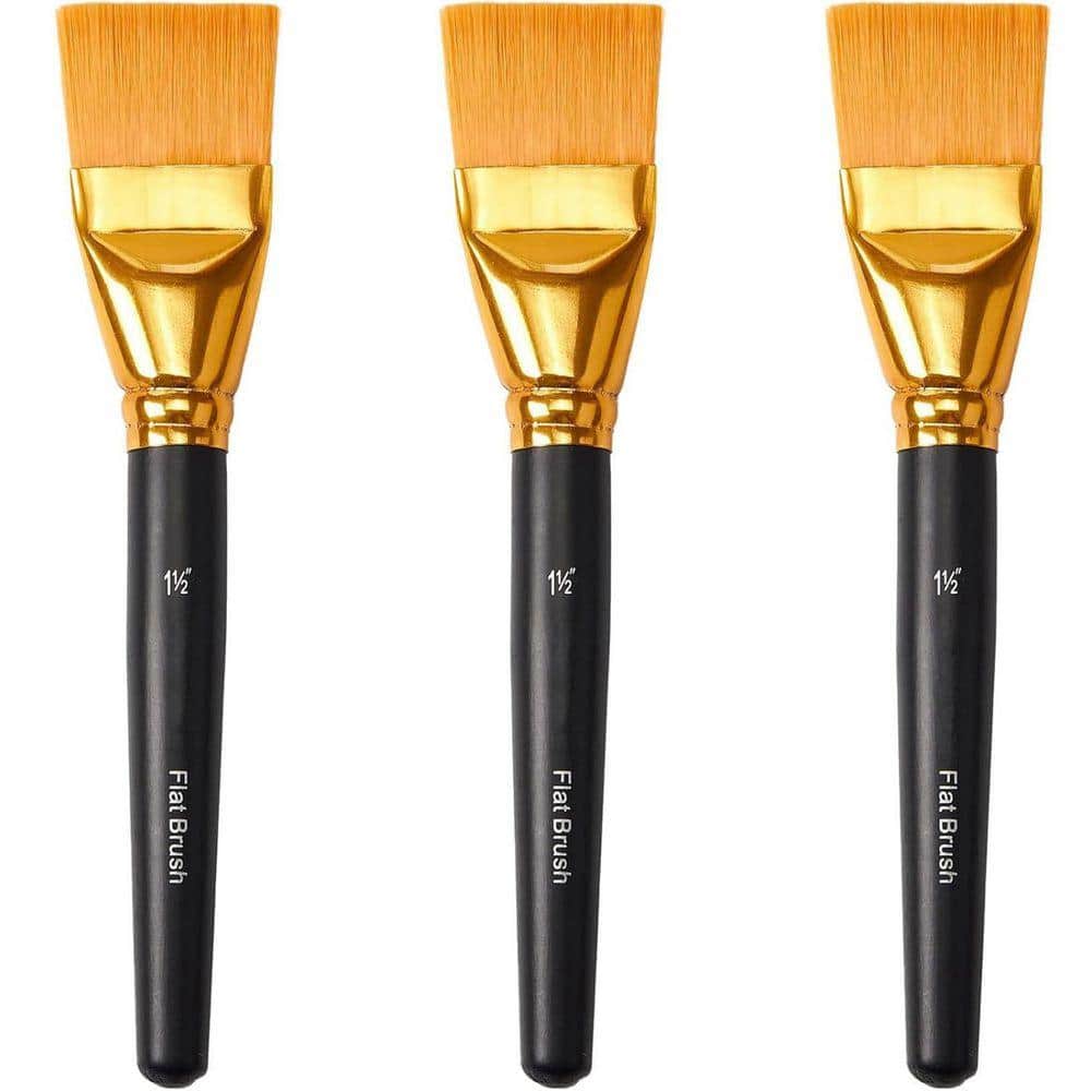 KIWDZFU 1.5 in. Flat Paint Brushes for Acrylic, Oil, Watercolor Painting 3-Piece with Wooden Handle, Large Craft Brushes (1)
