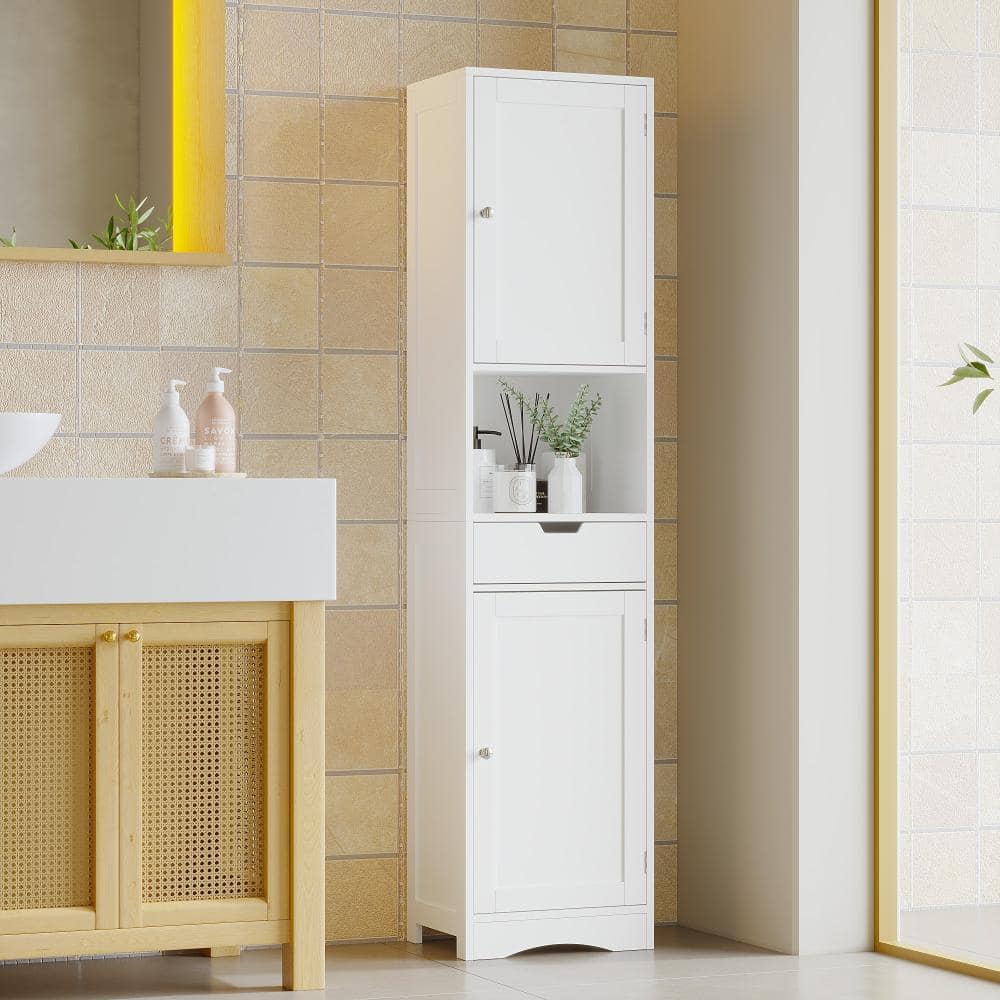 Miscool Avex 15.8 in. W x 11.8 in. D x 67 in. H White Wood Freestanding Bathroom Storage Cabinet with Adjustable Shelves (2)