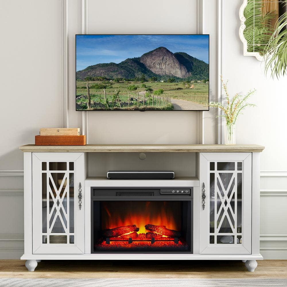 FESTIVO 62 in. Freestanding Electric Fireplace TV Stand in White