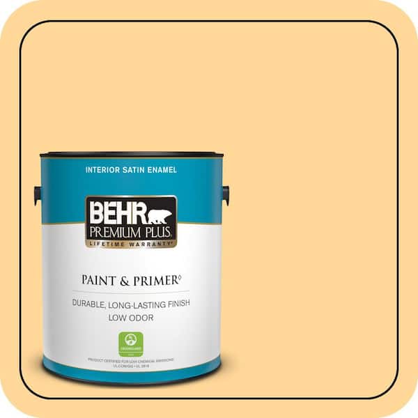 BEHR PREMIUM PLUS 1 gal. #P250-3 Marsh Marigold Satin Enamel Low Odor Interior Paint & Primer (2)