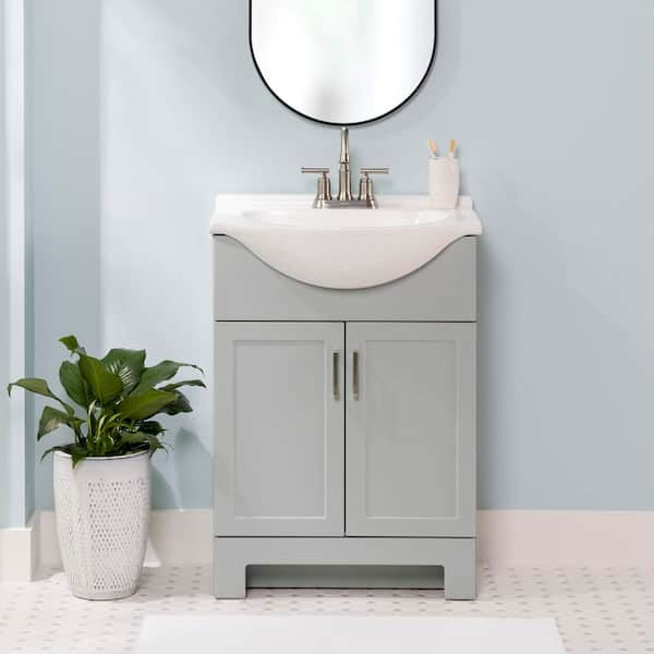 Glacier Bay Weldon 25 in. Single Sink Pearl Gray Freestanding Bath Vanity with White Cultured Marble Top (Assembled)