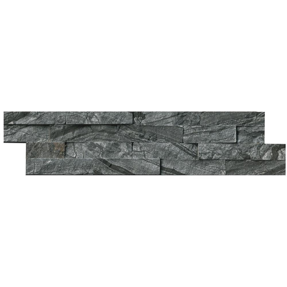 MSI Glacial Black Ledger Panel 6 in. x 24 in. Natural Marble Wall Tile (1 sq. ft./each) (2)