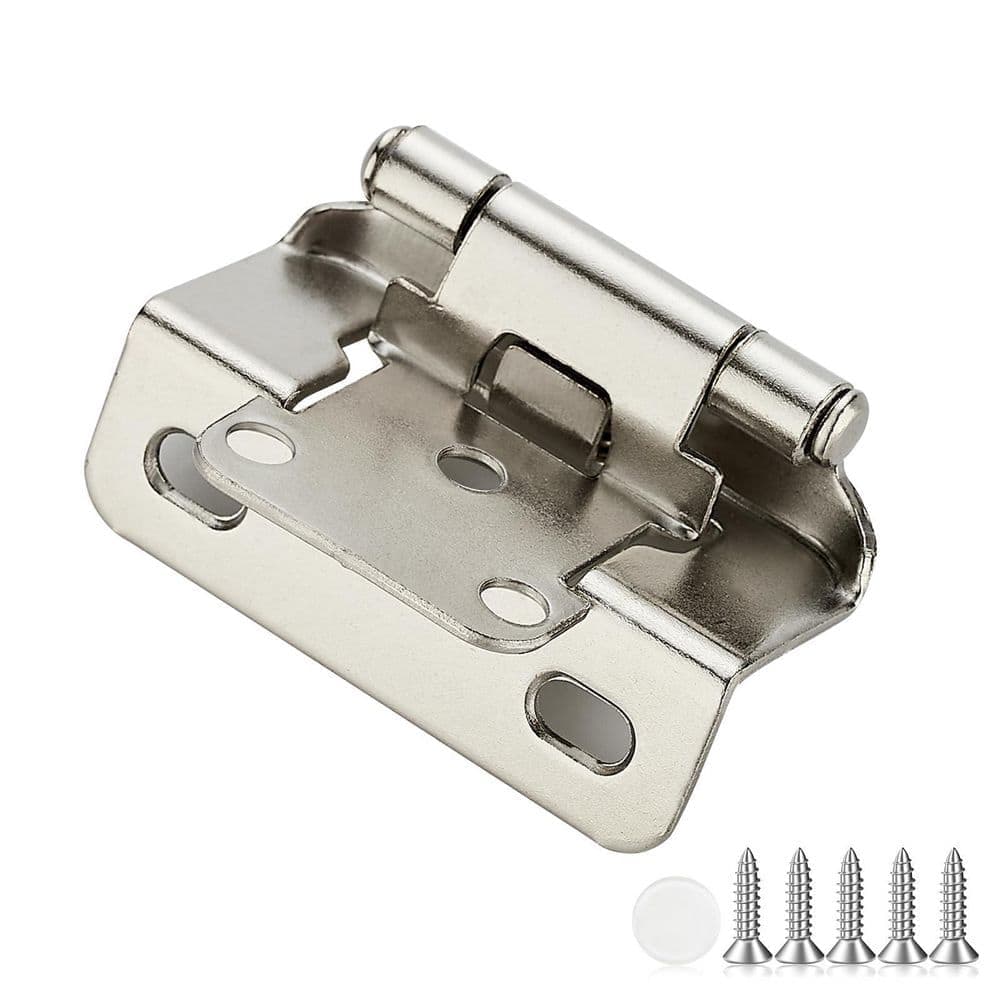 Wudkey 30-Pack 1/2 in. Satin Brushed Nickel Kitchen Cabinet Hinges, Self Closing Partial Wrap Face Cabinet Hinges (1)