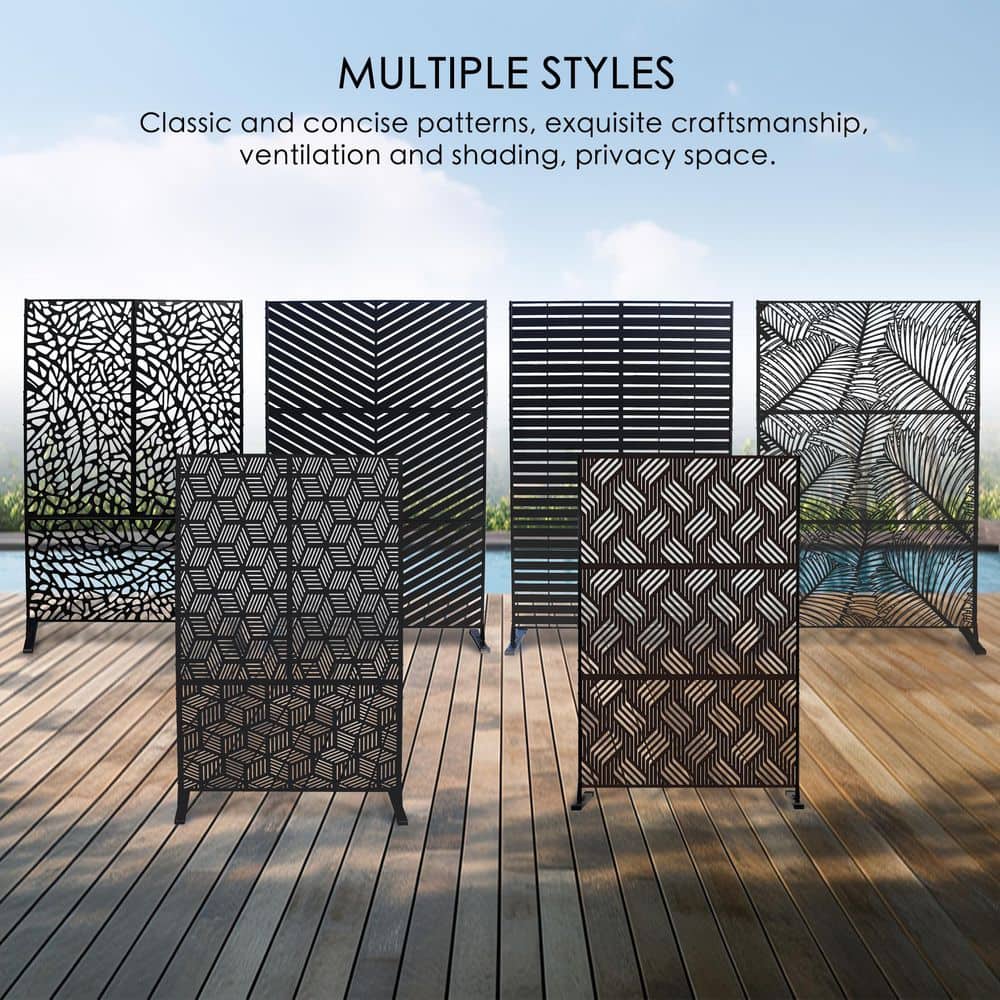 KOZYARD Powder Coated Galvanized Steel Privacy Screen 74 in. H x 47.2 in. W Decorative Fence with Stand (Black Organic Fracture) (2)