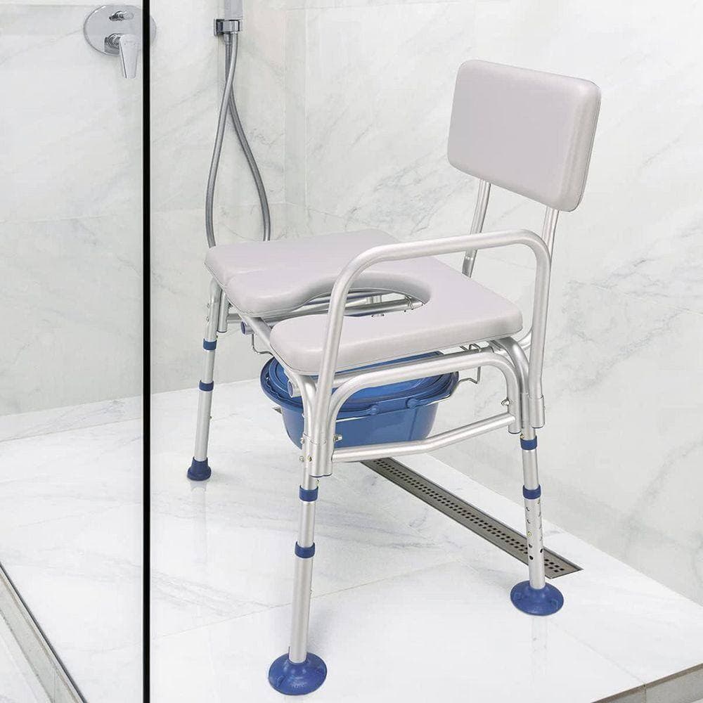 Lynzavix 17 in. x 28 in. Adjustable Bedside Commode Toilet Seat with Arms and Backrest for Elderly Disabled in Gray (2)
