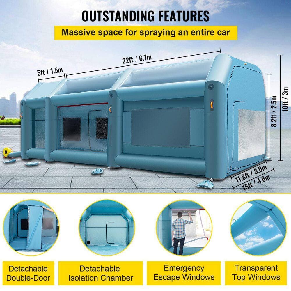 SKYSHALO Portable Inflatable Paint Booth, 28 x 15 x 10 ft., Car Paint Tent with Air Filter System and 2 Blowers, Upgraded Blow Up (3)