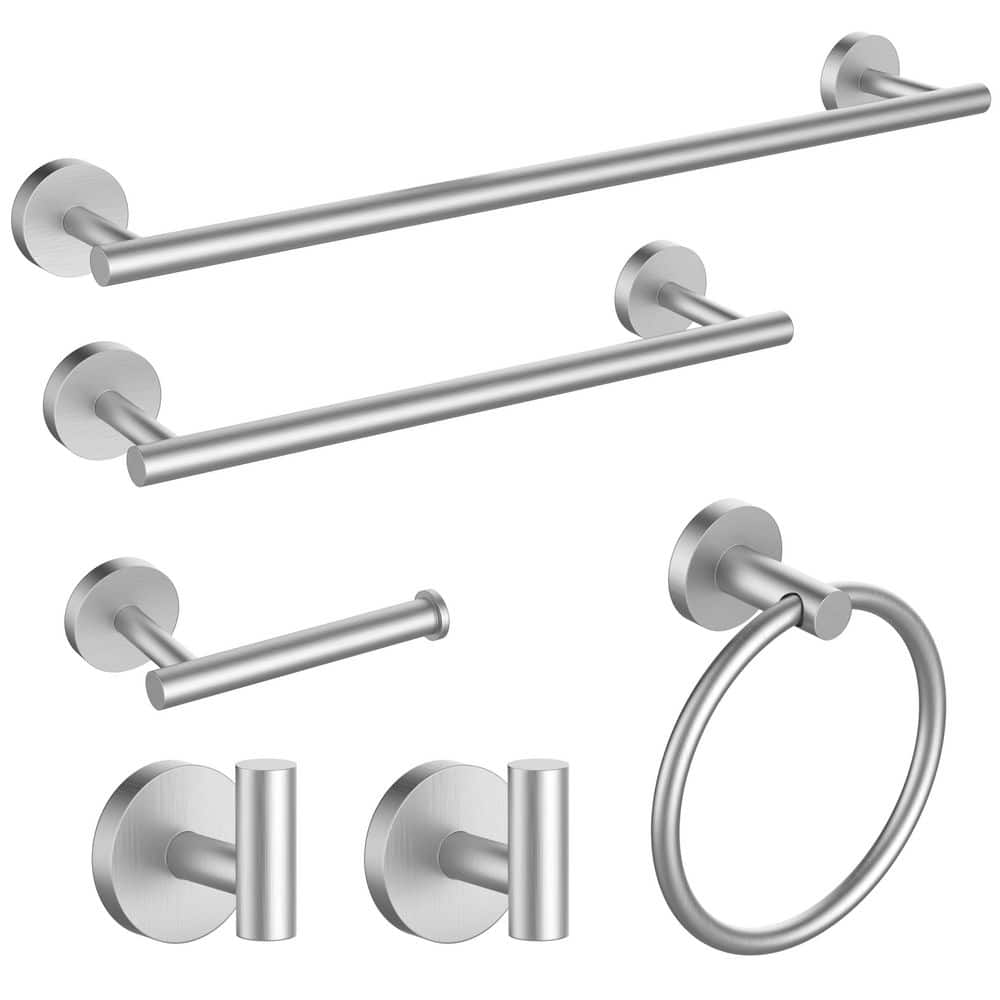 Peorsily 6-Piece Bath Hardware Set with Towel Bar Hand Towel Holder Toilet Paper Holder Towel Hook Modern in Brushed Nickel (1)