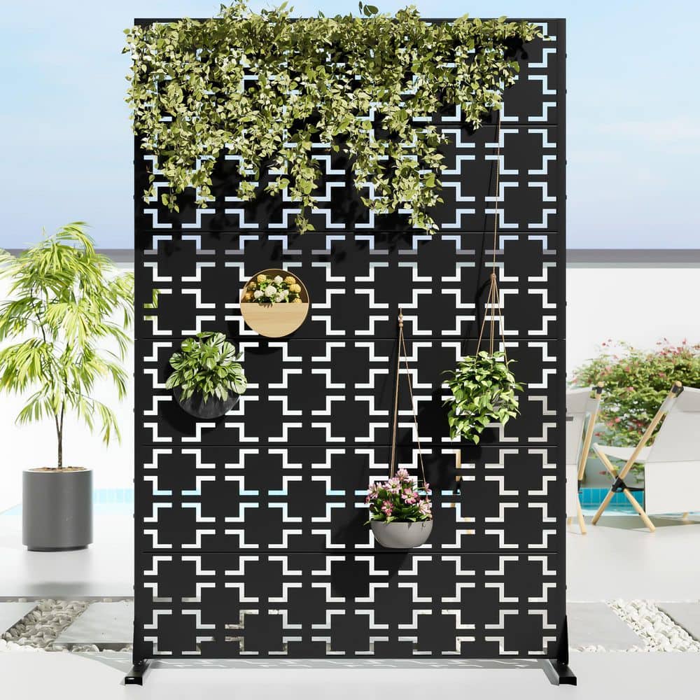 Dovelina 47 in. x 72 in. Black Textured Metal Garden Screens Outdoor Privacy Screen (1)