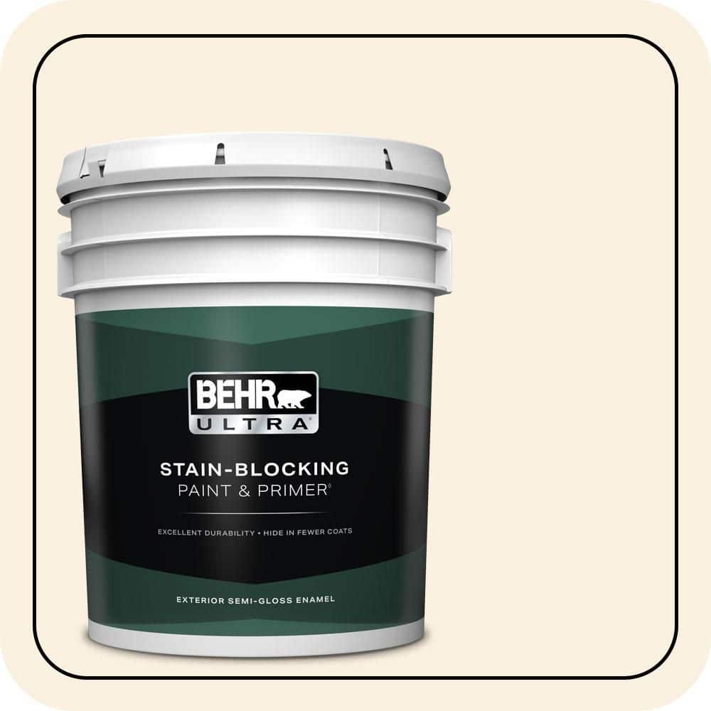 BEHR ULTRA 5 gal. #W-F-300 Cotton Whisper Semi-Gloss Enamel Exterior Paint & Primer