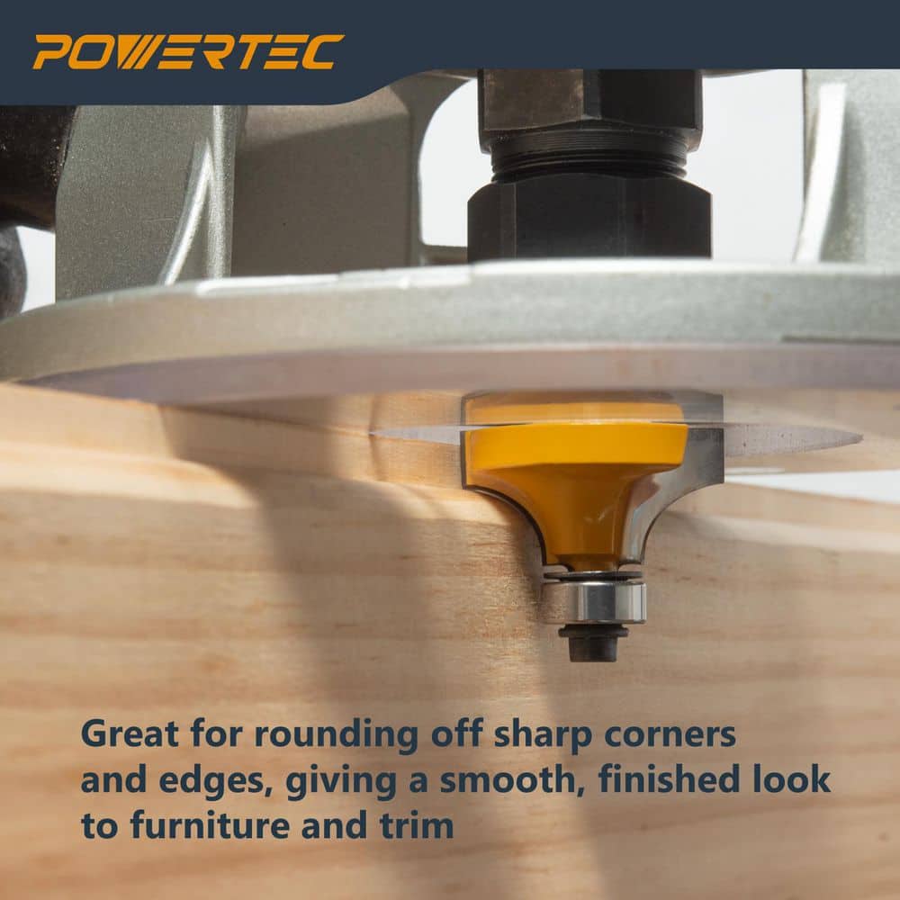 ‎POWERTEC Rail Coping Sled with R3/8 in. Roundover Router Bit, Precise Cutting Rail and 1/2 in. Shank Tungsten Carbide Router Bit (3)