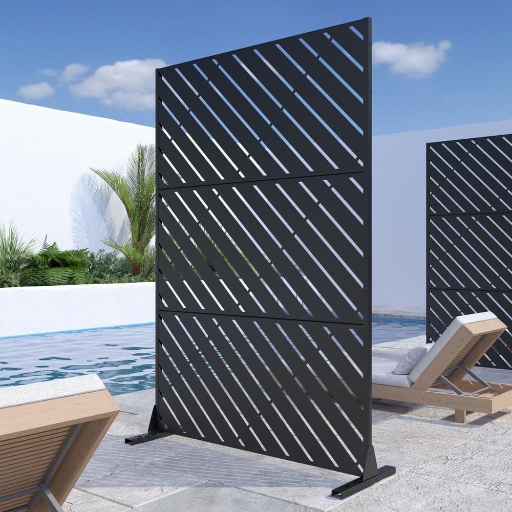 Lirago 72 in. H x 47 in. W Black Outdoor Metal Privacy Screen Garden Fence Wall Applique (2)