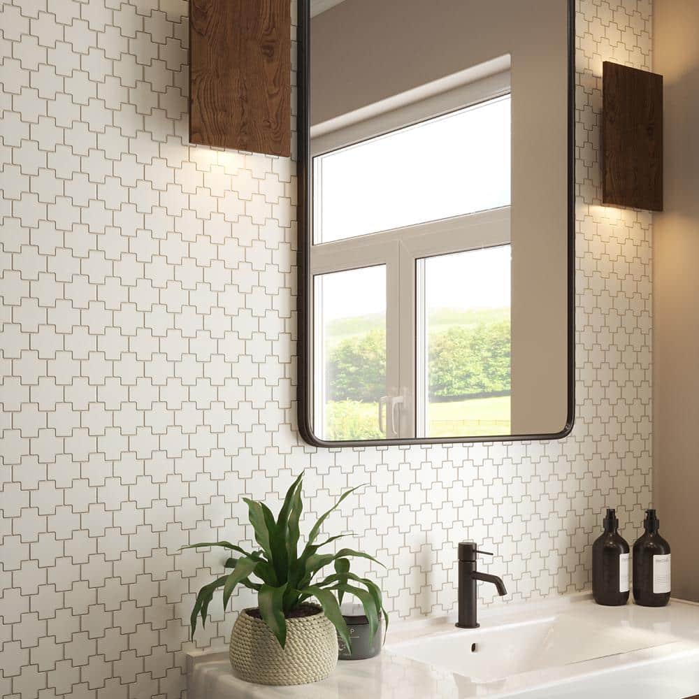 Jeffrey Court Swiss Frost Off-White 9.5 in. x 10.875 in. Cross Glossy Porcelain Wall and Floor Mosaic Tile (0.717 sq. ft. /Each) (3)