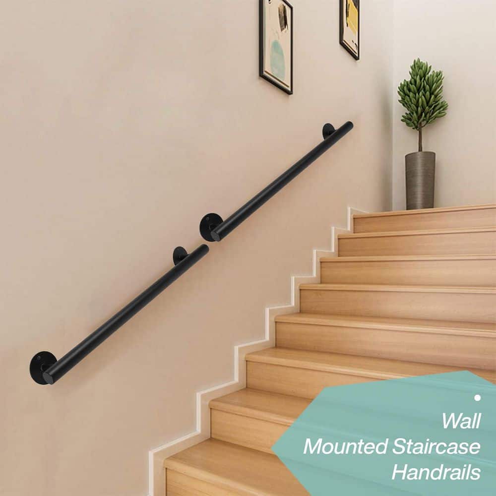 Afoxsos 27 in. Black Metal Hand Rails for Indoor Stairs Wall Mounted Staircase Handrail Outdoor Safety Grab Bars Rails Kit (3)