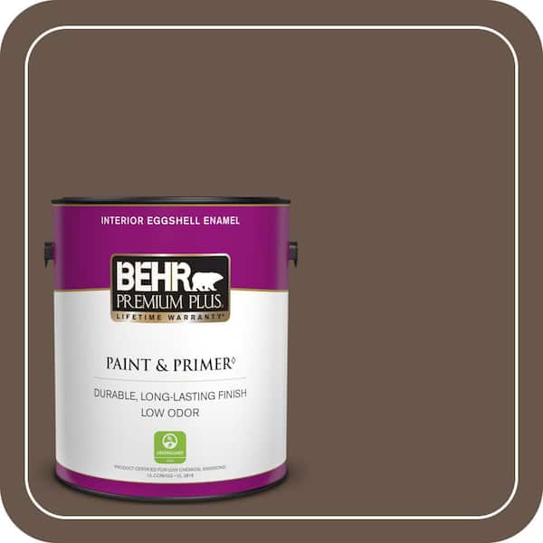 BEHR PREMIUM PLUS 1 gal. #PPU5-18 Chocolate Swirl Eggshell Enamel Low Odor Interior Paint & Primer (2)
