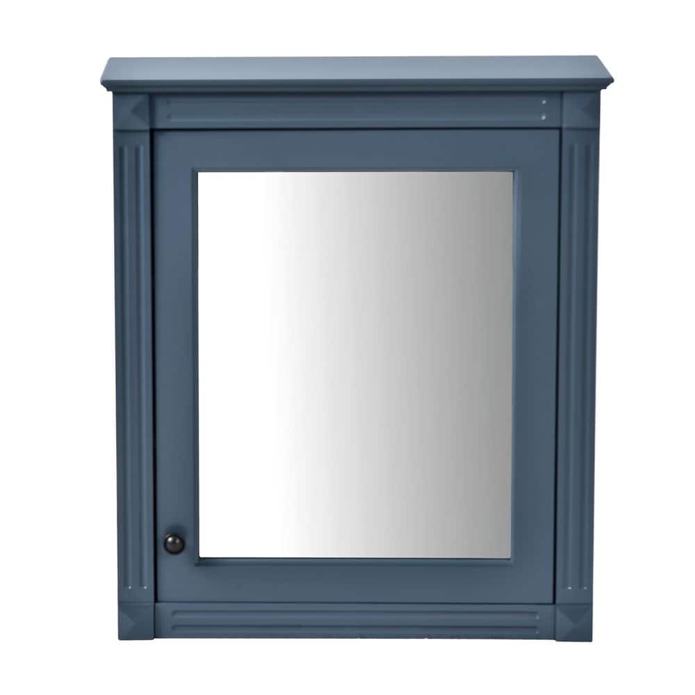 Siavonce 7 in. W x 24 in. D x 28 in. H Wall-Mounted Bathroom Linen Cabinet with Mirror and Adjustable Height Dividers, Blue (1)
