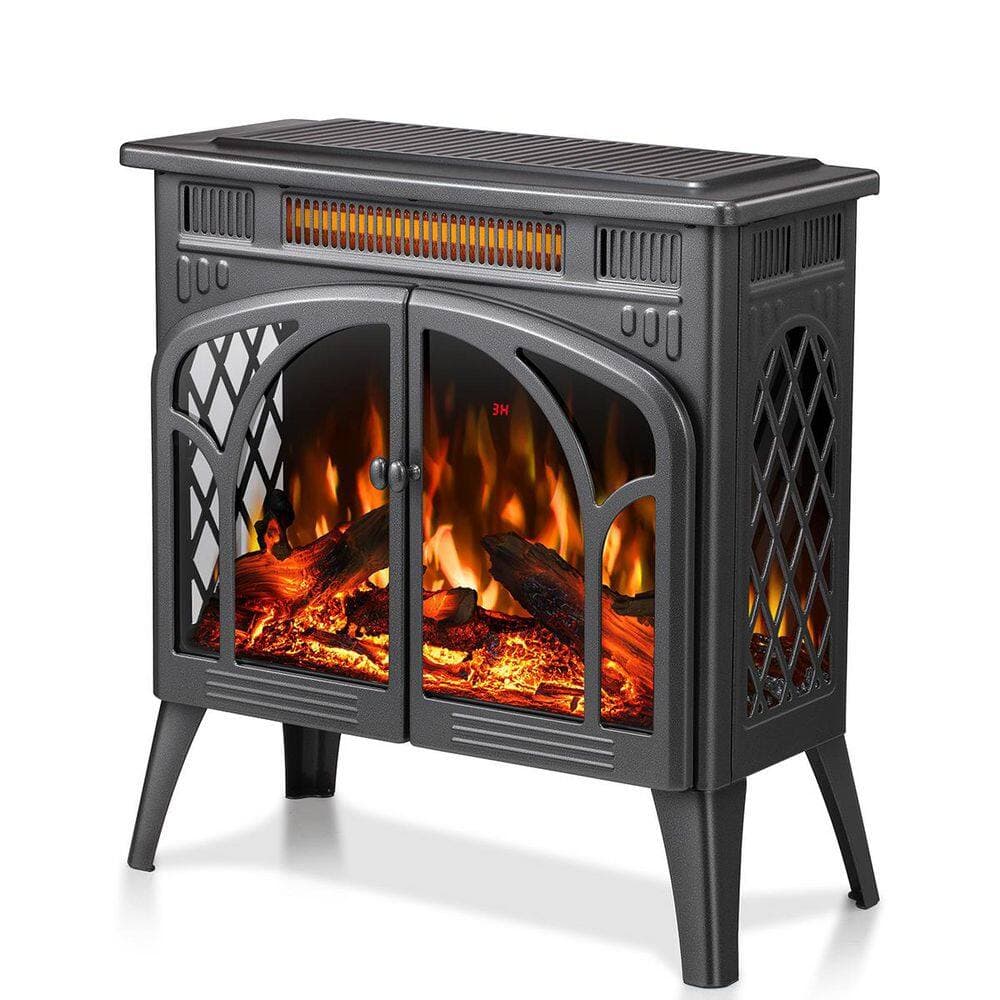 Bestier 24. 25in Freestanding Electric Fireplace Heater in Grey with Remote Control, Overheating Safe Design (3)