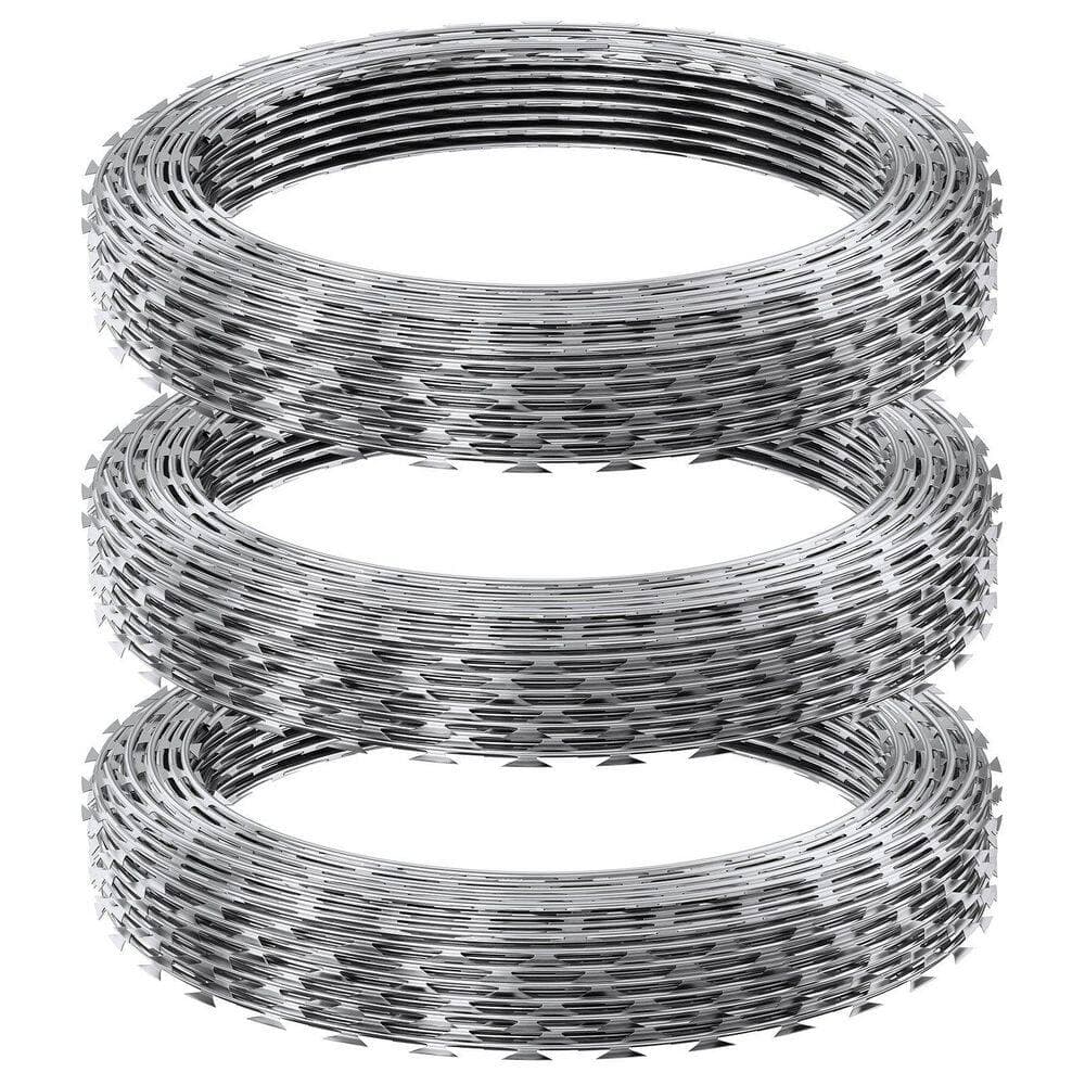Laybus 147 ft. Metal Silver Razor Wires, Razor Barbed Wire Galvanized Razor Wire Fence Parts Rolls Razor for Garden (3)