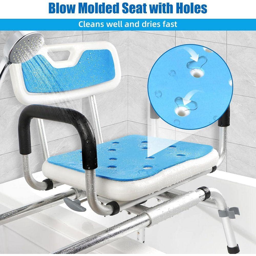 Lynzavix 18.5 in. W Freestanding 360° Swivel Sliding Shower Chair with Adjustable Height & Non-Slip Feet in White (3)