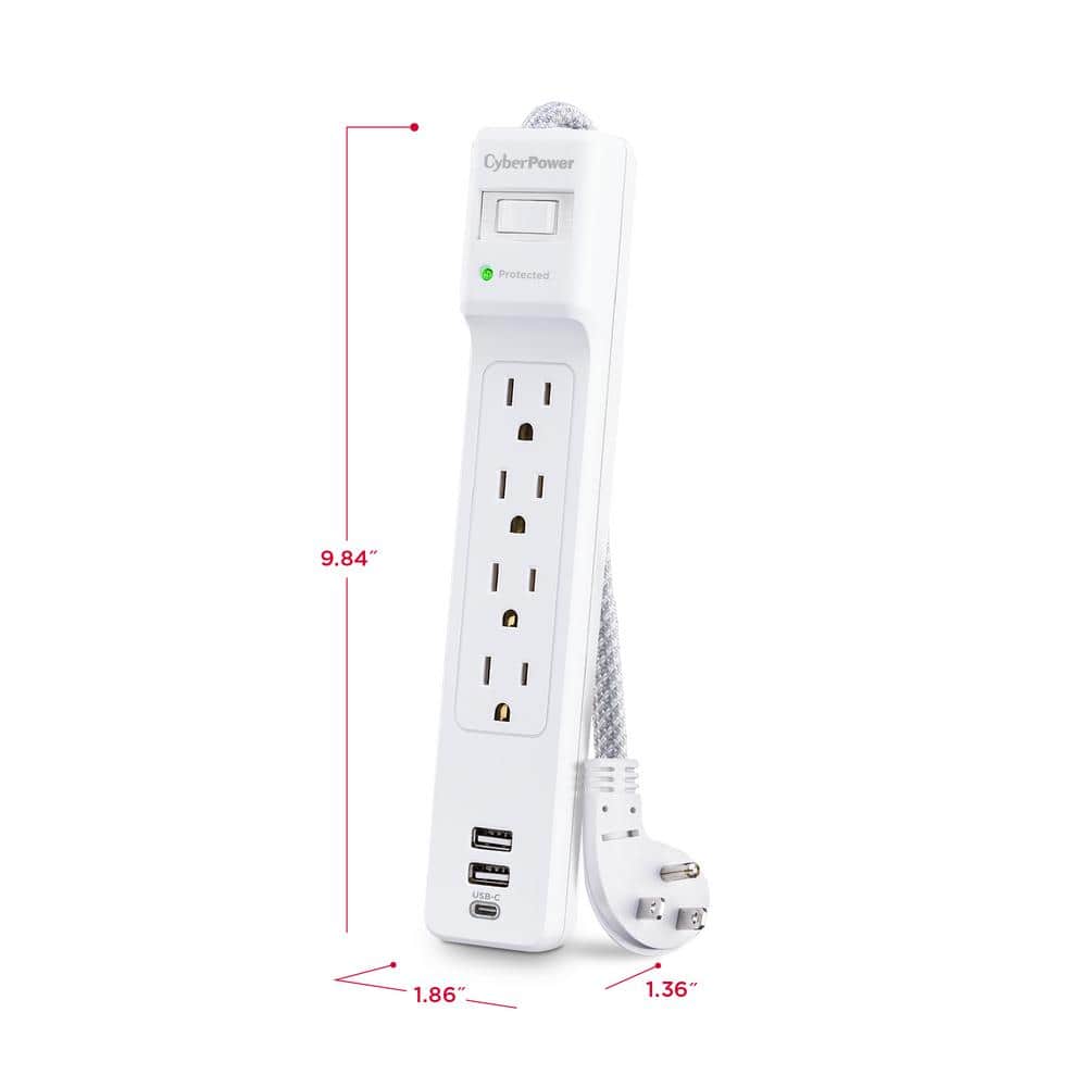 CyberPower 5 ft. 2 USB-A, 1 USB-C 1500J 4-Outlet Surge Protector (3)