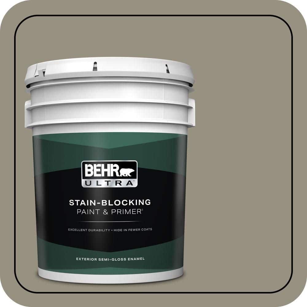 BEHR ULTRA 5 gal. #N320-5 Gray Squirrel Semi-Gloss Enamel Exterior Paint & Primer