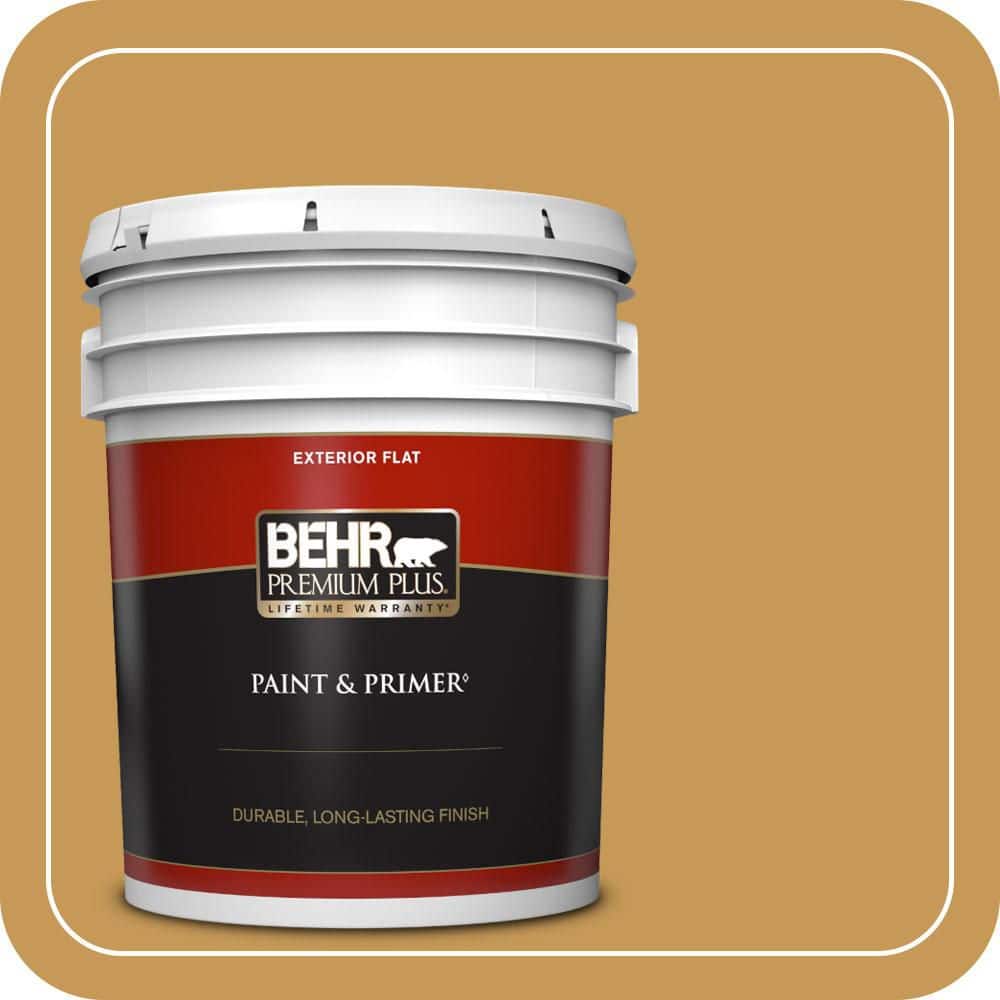 BEHR PREMIUM PLUS 5 gal. #PMD-104 Amber Glass Flat Exterior Paint & Primer