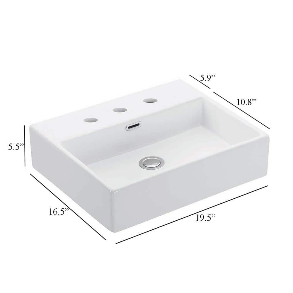 WS Bath Collections Quattro 50 Wall Mount / Vessel Bathroom Sink in Ceramic White with 3 Faucet Holes (2)
