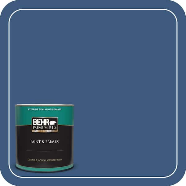 BEHR PREMIUM PLUS 1 qt. #M520-7 Admiral Blue Semi-Gloss Enamel Exterior Paint & Primer (2)