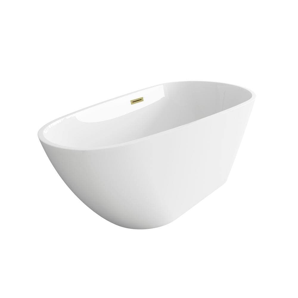 Unbranded Timeless Home 59 in. x 31.5 in. Soaking Bathtub with Center Drain in Glossy White with Brushed Gold Trim (2)