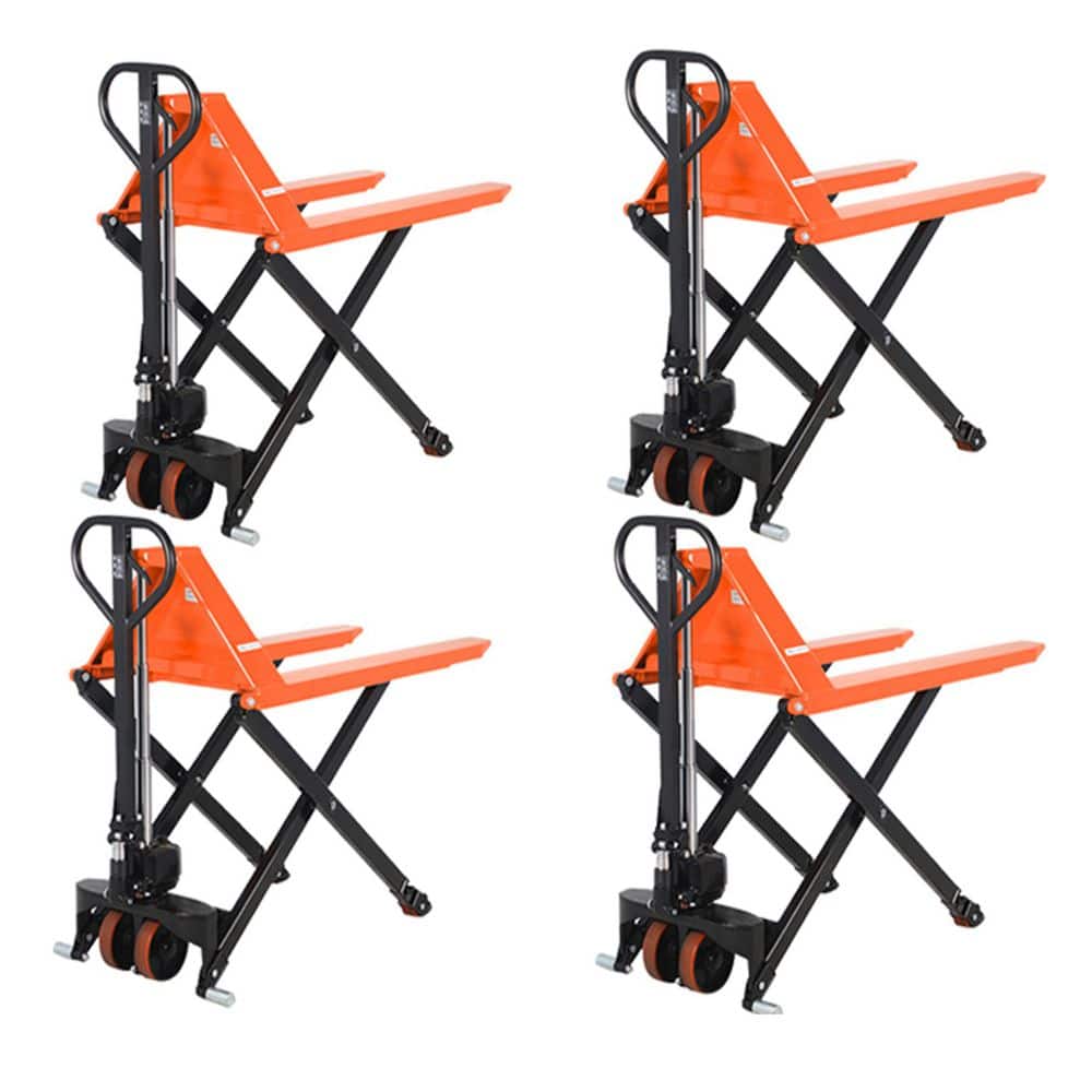 TORY CARRIER (4-Pack) Orange Scissor Lift Pallet Truck 2,200 lbs. Manual Pallet Jack 45x27 in. Fork 3.3 in. Lowered 31.5 in. Max Lift (1)