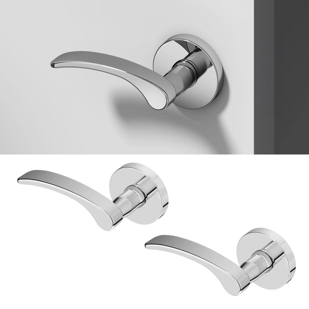Okun Brook Metal Chrome Dummy Door Handle with Round Rosette 2-Pack (1)