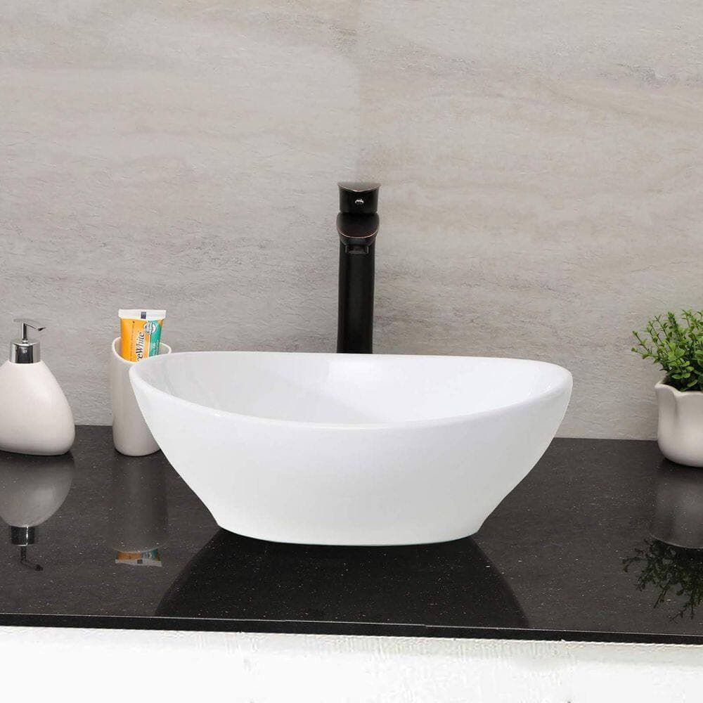 Helhom 16 in. x 13 in. Oval White Porcelain Ceramic Vessel Sink, Small Above Counter Bathroom Vanity Bowl for Household (2)